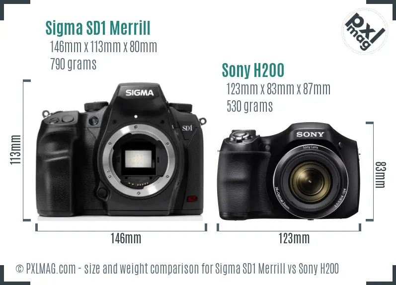 Sigma SD1 Merrill vs Sony H200 size comparison
