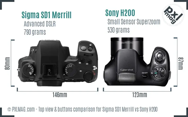 Sigma SD1 Merrill vs Sony H200 top view buttons comparison