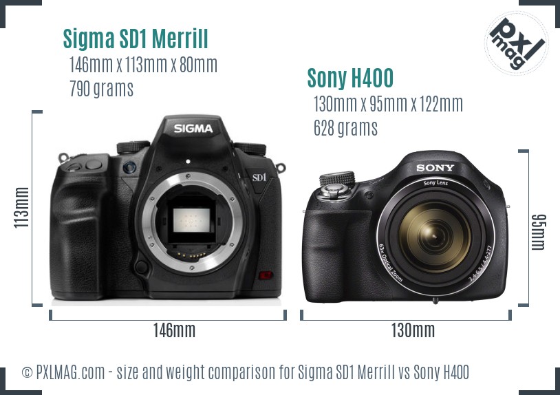 Sigma SD1 Merrill vs Sony H400 size comparison Sigma SD1 Merrill vs Sony H400 size comparison