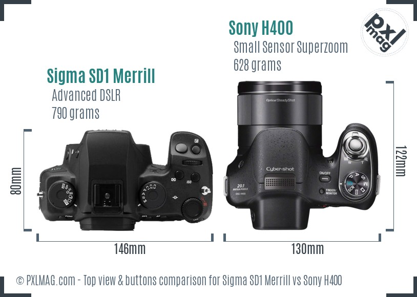Sigma SD1 Merrill vs Sony H400 top view buttons comparison