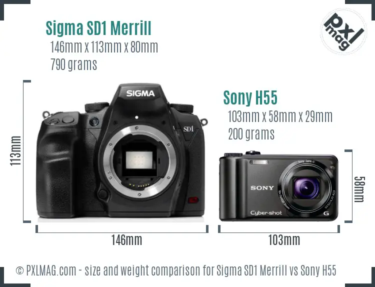 Sigma SD1 Merrill vs Sony H55 size comparison