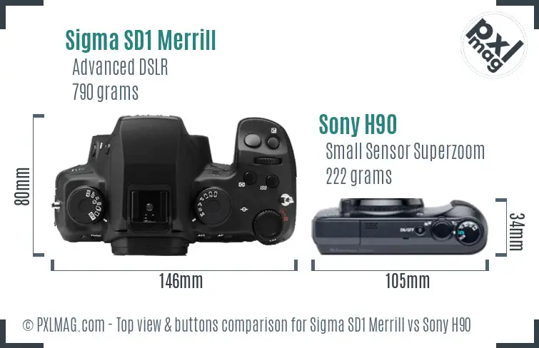 Sigma SD1 Merrill vs Sony H90 top view buttons comparison