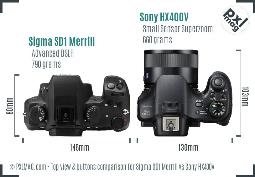 Sigma SD1 Merrill vs Sony HX400V top view buttons comparison