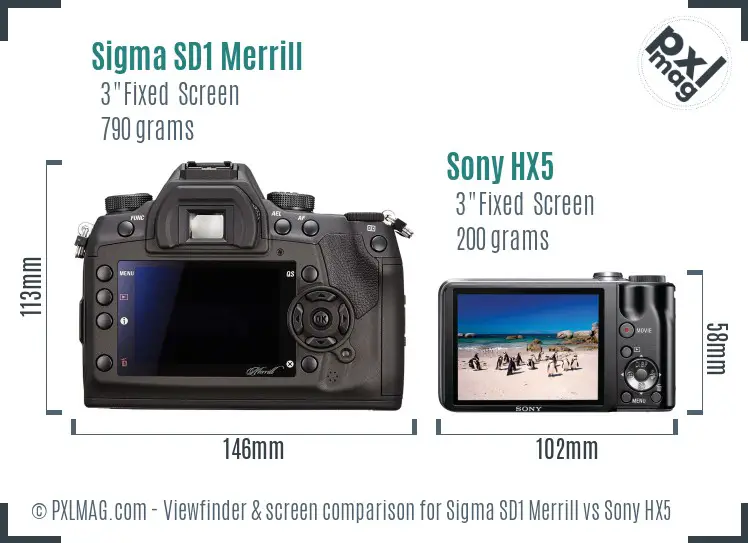 Sigma SD1 Merrill vs Sony HX5 Screen and Viewfinder comparison