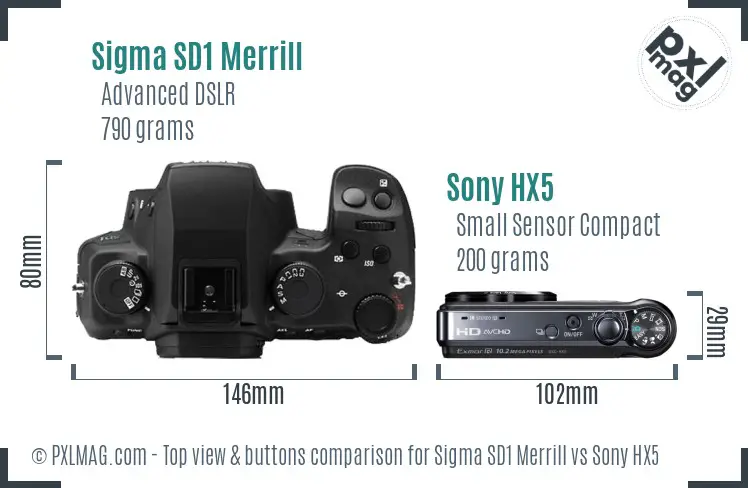 Sigma SD1 Merrill vs Sony HX5 top view buttons comparison