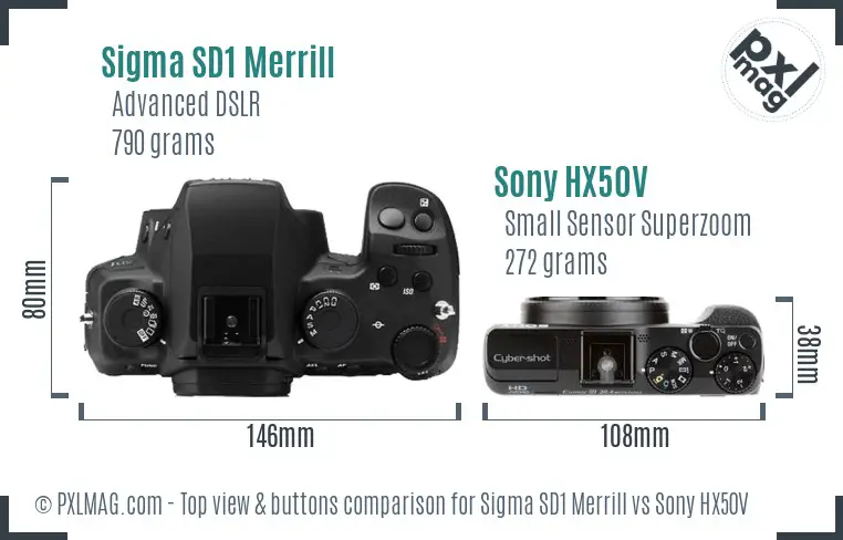 Sigma SD1 Merrill vs Sony HX50V top view buttons comparison Sigma SD1 Merrill vs Sony HX50V top view buttons comparison