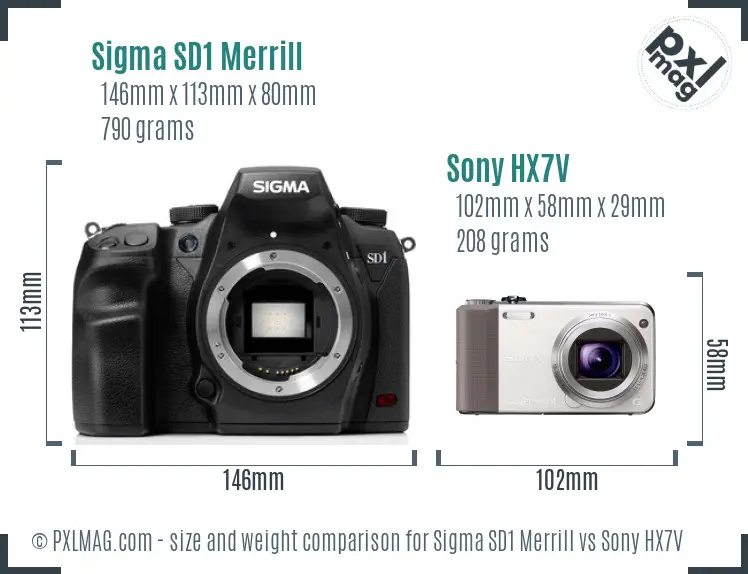 Sigma SD1 Merrill vs Sony HX7V size comparison