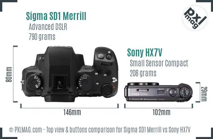 Sigma SD1 Merrill vs Sony HX7V top view buttons comparison