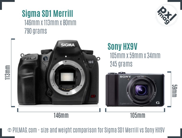 Sigma SD1 Merrill vs Sony HX9V size comparison