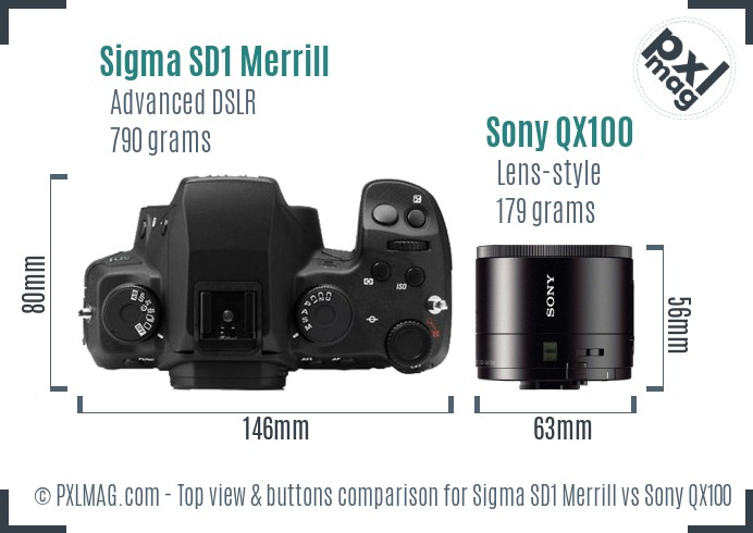 Sigma SD1 Merrill vs Sony QX100 top view buttons comparison