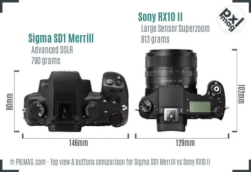 Sigma SD1 Merrill vs Sony RX10 II top view buttons comparison