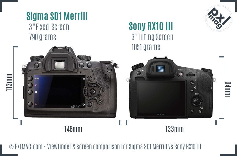 Sigma SD1 Merrill vs Sony RX10 III Screen and Viewfinder comparison