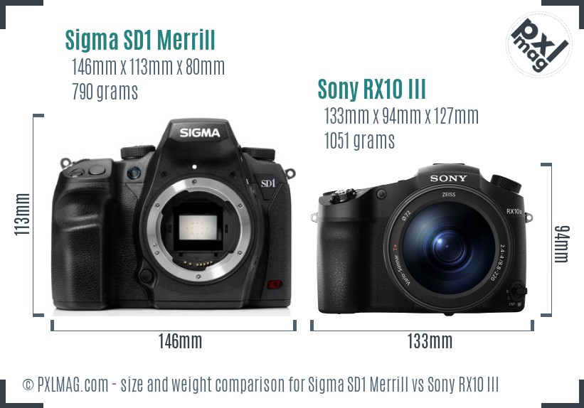 Sigma SD1 Merrill vs Sony RX10 III size comparison Sigma SD1 Merrill vs Sony RX10 III size comparison
