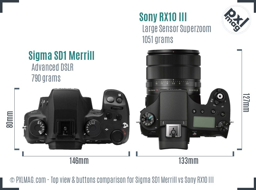 Sigma SD1 Merrill vs Sony RX10 III top view buttons comparison