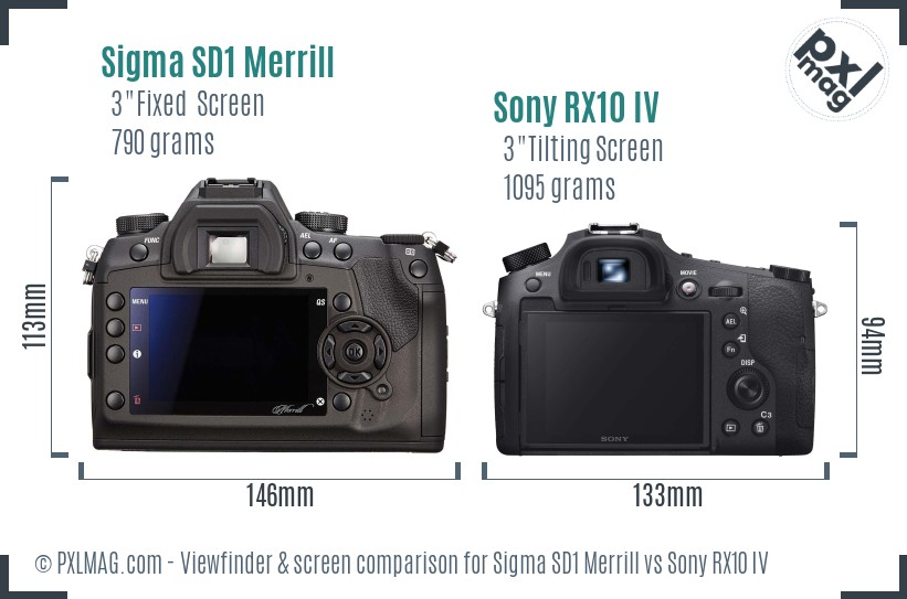 Sigma SD1 Merrill vs Sony RX10 IV Screen and Viewfinder comparison