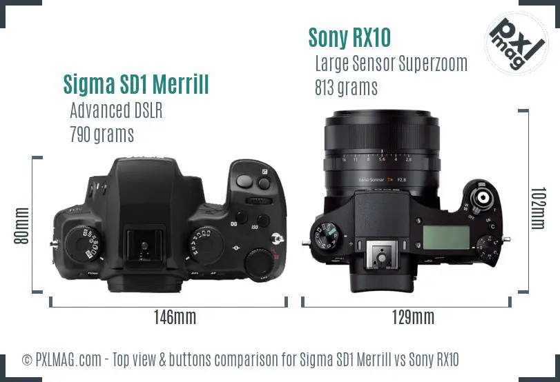 Sigma SD1 Merrill vs Sony RX10 top view buttons comparison Sigma SD1 Merrill vs Sony RX10 top view buttons comparison