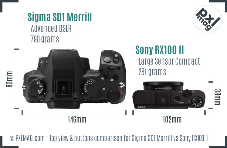 Sigma SD1 Merrill vs Sony RX100 II top view buttons comparison