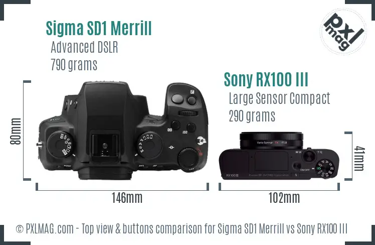 Sigma SD1 Merrill vs Sony RX100 III top view buttons comparison