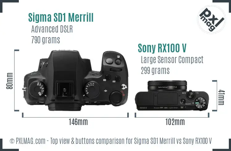 Sigma SD1 Merrill vs Sony RX100 V top view buttons comparison