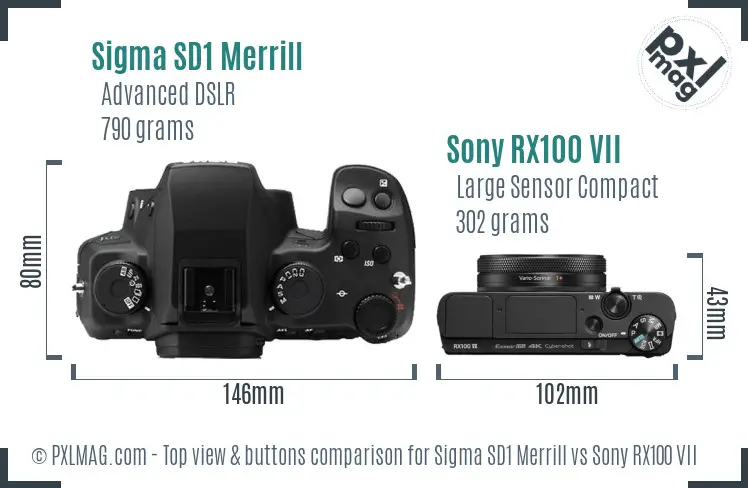 Sigma SD1 Merrill vs Sony RX100 VII top view buttons comparison