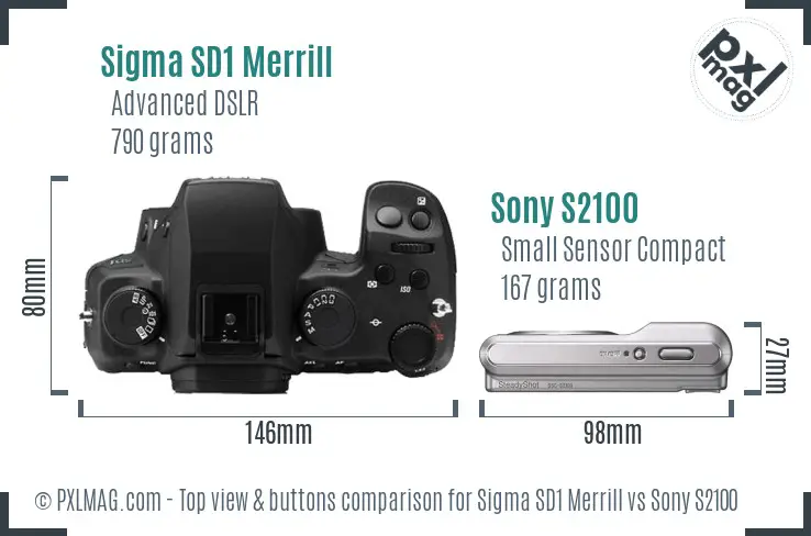 Sigma SD1 Merrill vs Sony S2100 top view buttons comparison