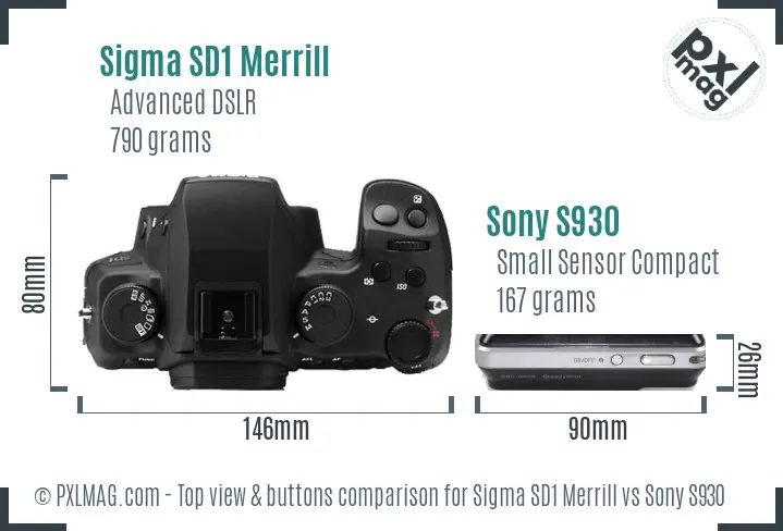 Sigma SD1 Merrill vs Sony S930 top view buttons comparison