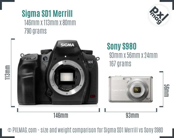 Sigma SD1 Merrill vs Sony S980 size comparison