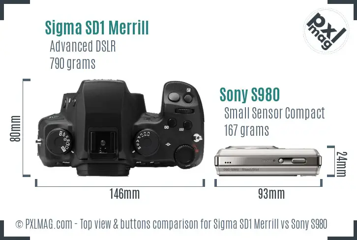 Sigma SD1 Merrill vs Sony S980 top view buttons comparison