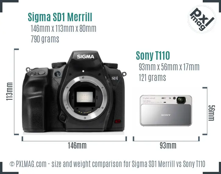 Sigma SD1 Merrill vs Sony T110 size comparison