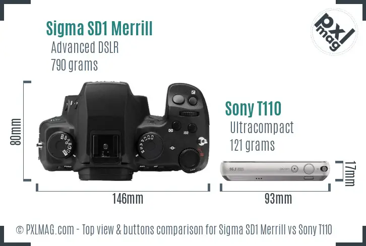 Sigma SD1 Merrill vs Sony T110 top view buttons comparison
