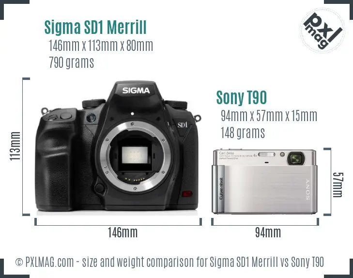 Sigma SD1 Merrill vs Sony T90 size comparison Sigma SD1 Merrill vs Sony T90 size comparison