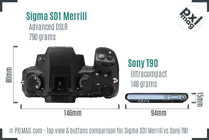 Sigma SD1 Merrill vs Sony T90 top view buttons comparison Sigma SD1 Merrill vs Sony T90 top view buttons comparison