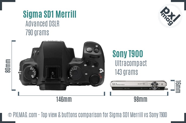 Sigma SD1 Merrill vs Sony T900 top view buttons comparison