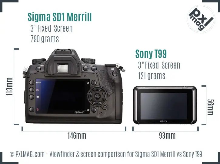 Sigma SD1 Merrill vs Sony T99 Screen and Viewfinder comparison