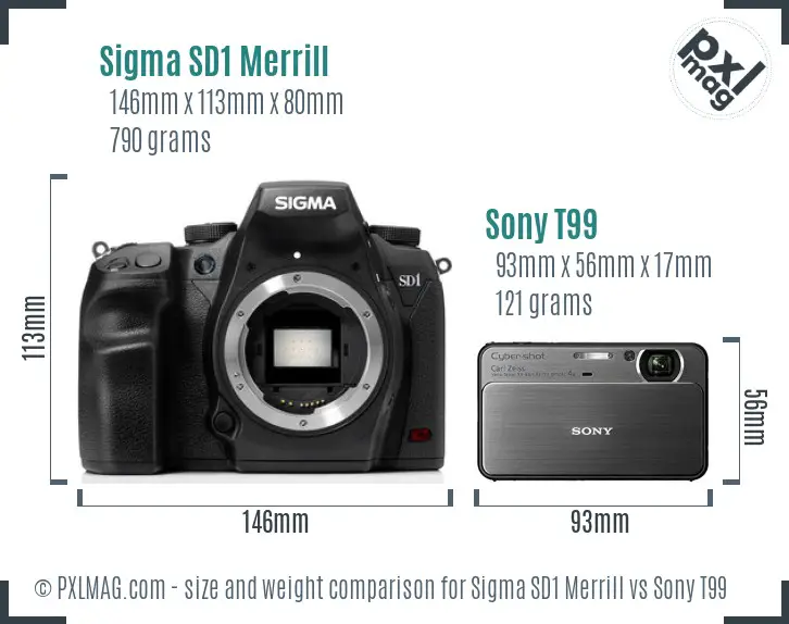 Sigma SD1 Merrill vs Sony T99 size comparison