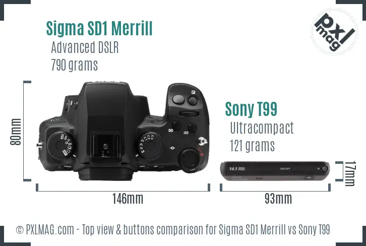 Sigma SD1 Merrill vs Sony T99 top view buttons comparison