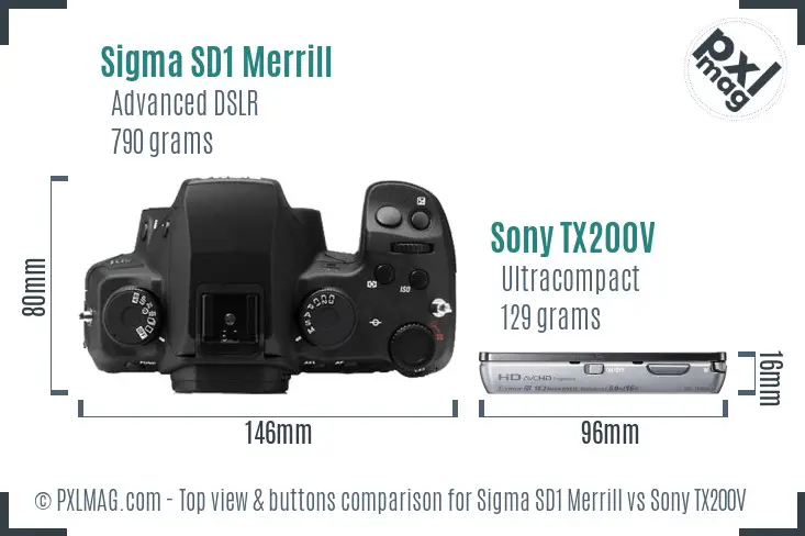 Sigma SD1 Merrill vs Sony TX200V top view buttons comparison