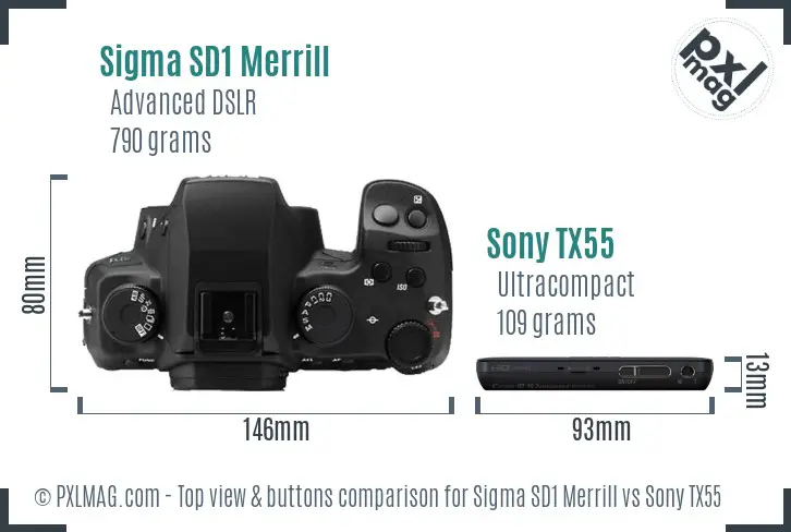 Sigma SD1 Merrill vs Sony TX55 top view buttons comparison