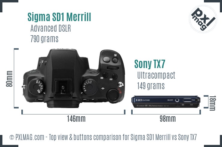 Sigma SD1 Merrill vs Sony TX7 top view buttons comparison