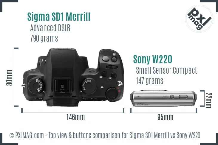Sigma SD1 Merrill vs Sony W220 top view buttons comparison