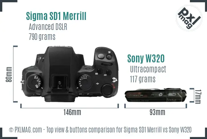Sigma SD1 Merrill vs Sony W320 top view buttons comparison
