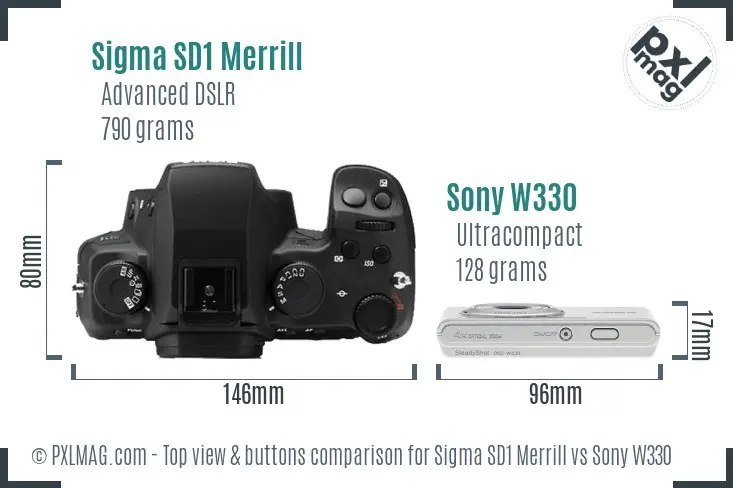 Sigma SD1 Merrill vs Sony W330 top view buttons comparison Sigma SD1 Merrill vs Sony W330 top view buttons comparison