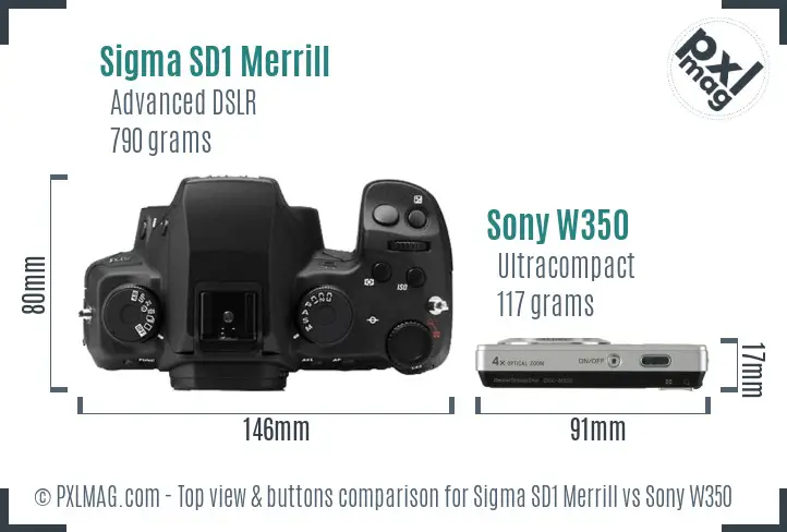 Sigma SD1 Merrill vs Sony W350 top view buttons comparison