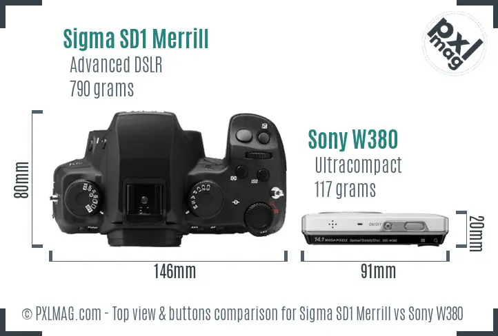 Sigma SD1 Merrill vs Sony W380 top view buttons comparison