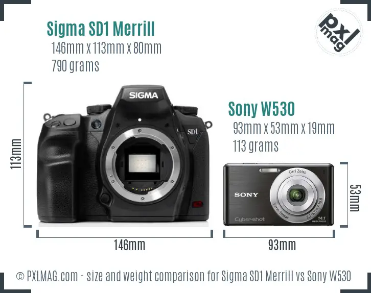 Sigma SD1 Merrill vs Sony W530 size comparison