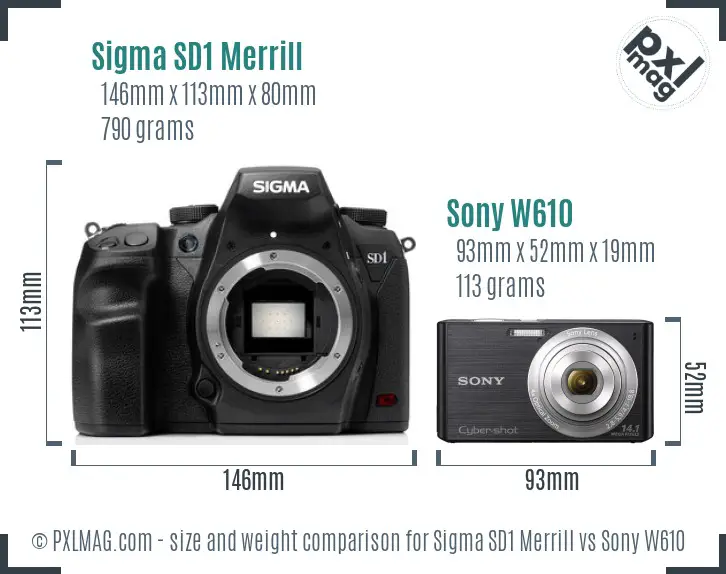 Sigma SD1 Merrill vs Sony W610 size comparison