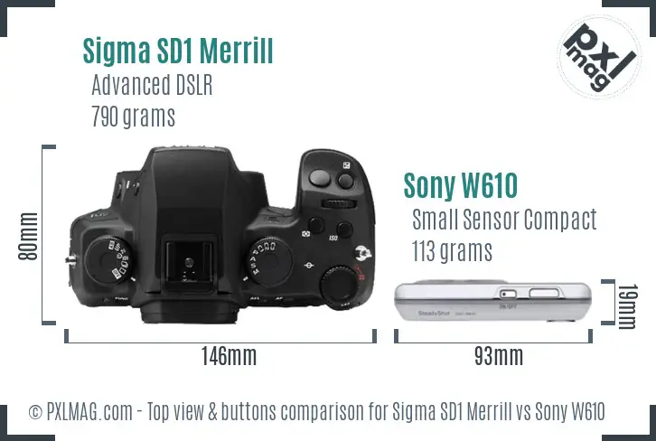 Sigma SD1 Merrill vs Sony W610 top view buttons comparison