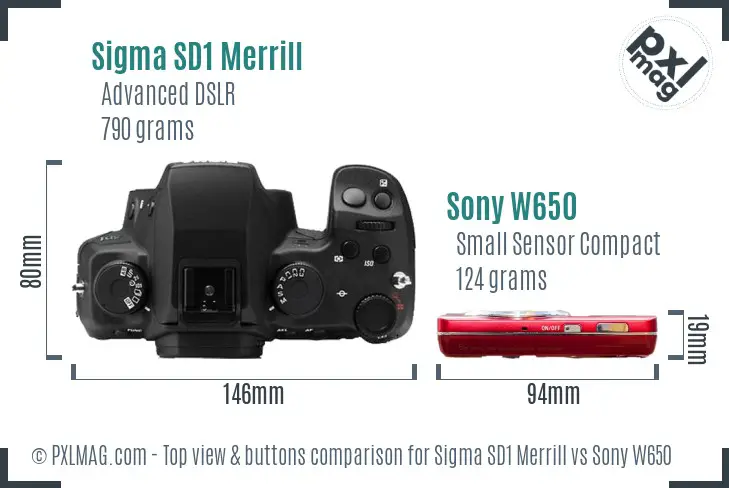 Sigma SD1 Merrill vs Sony W650 top view buttons comparison