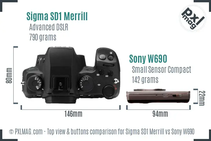 Sigma SD1 Merrill vs Sony W690 top view buttons comparison