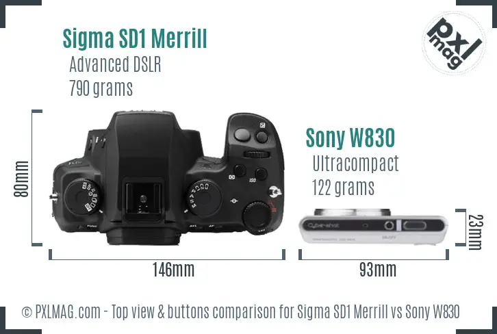 Sigma SD1 Merrill vs Sony W830 top view buttons comparison